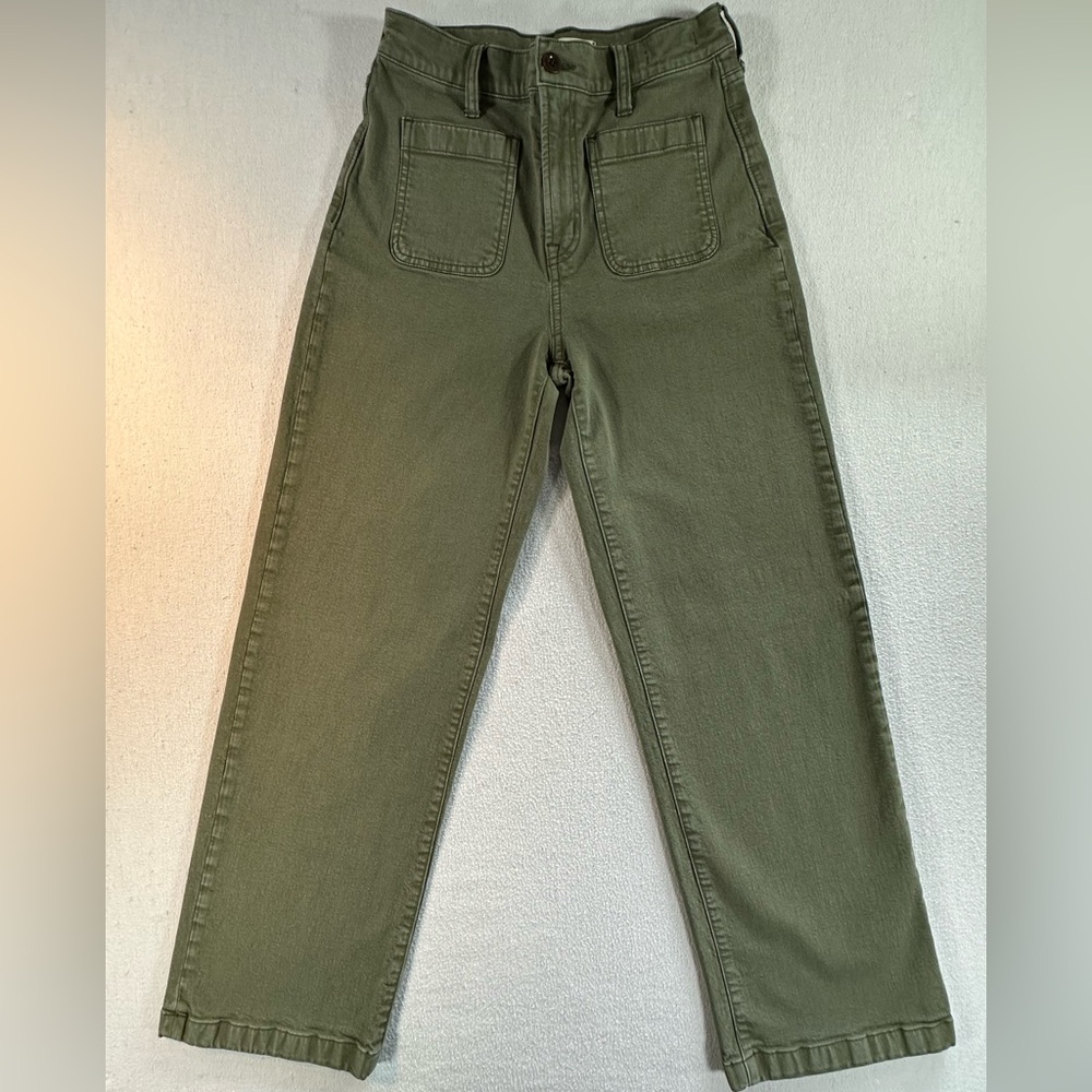 Madewell Emmett Wide Leg Jeans Olive Green High Rise Size 26
